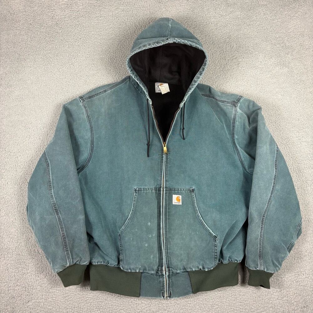 Vtg Carhartt Jacket Men’s XL Teal JR132 Thermal Distressed 90s Grunge USA Gorp